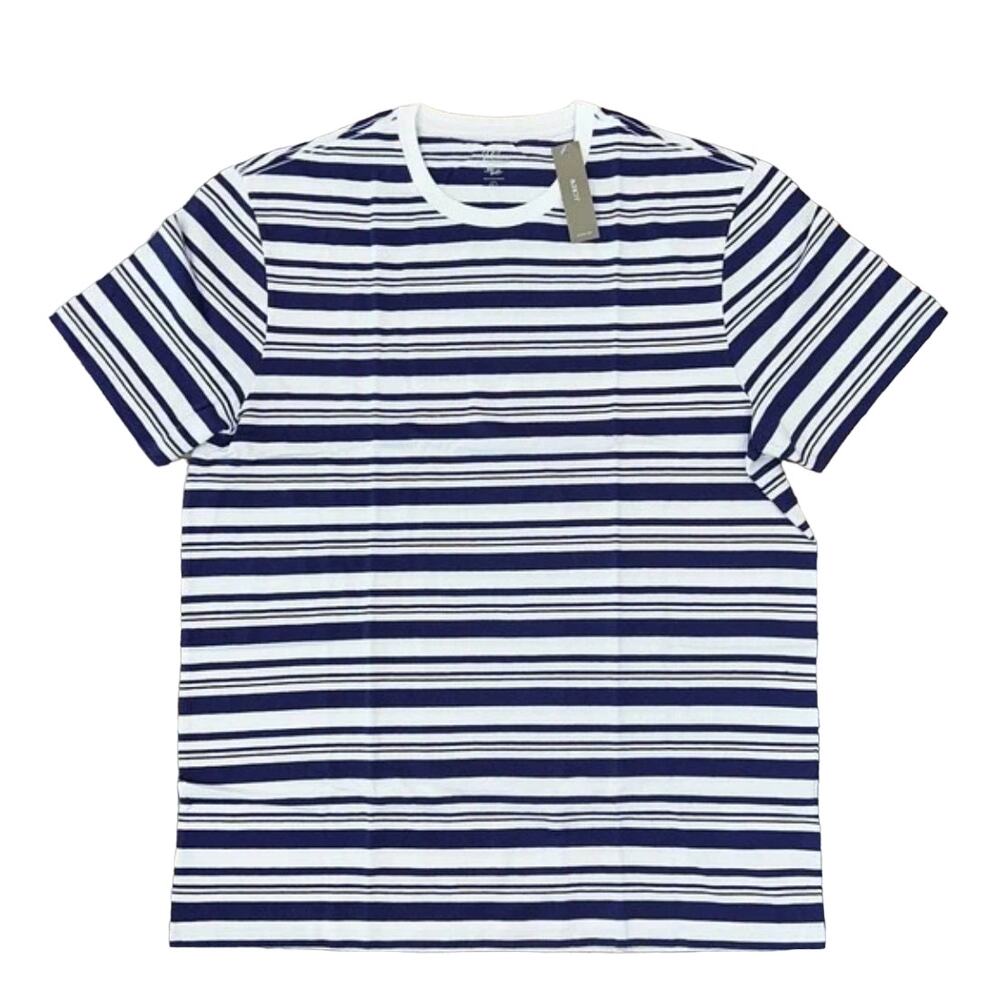 NWT J. Crew Men's Navy Pulse & White Stripe Cotton Crewneck T-Shirt